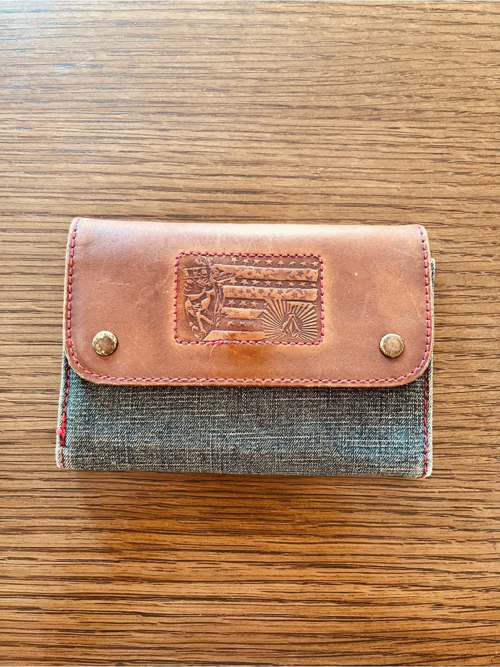 Faux Leather and Denim VOLCOM Wallet